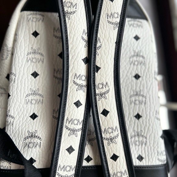 MCM White Studded Visetos Backpack - Picture 4 of 16